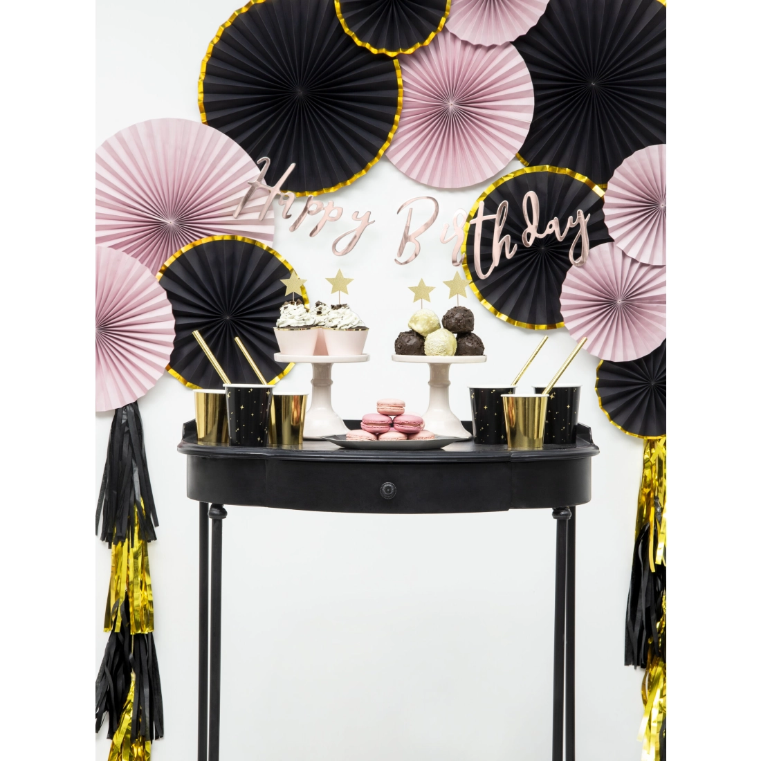 Črni papirnati kozarci z zlatim vzorcem 260 ml, 6 kosov – elegantni za zabave